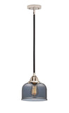 288-1S-BPN-G73 Stem Hung 8" Black Polished Nickel Mini Pendant - Plated Smoke Large Bell Glass - LED Bulb - Dimmensions: 8 x 8 x 8.5<br>Minimum Height : 18<br>Maximum Height : 42 - Sloped Ceiling Compatible: Yes