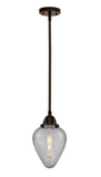 288-1S-OB-G165 Stem Hung 6.5" Oil Rubbed Bronze Mini Pendant - Clear Crackle Geneseo Glass - LED Bulb - Dimmensions: 6.5 x 6.5 x 11.5<br>Minimum Height : 21<br>Maximum Height : 45 - Sloped Ceiling Compatible: Yes