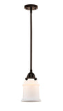 288-1S-OB-G181 Stem Hung 6" Oil Rubbed Bronze Mini Pendant - Matte White Canton Glass - LED Bulb - Dimmensions: 6 x 6 x 10<br>Minimum Height : 19.5<br>Maximum Height : 43.5 - Sloped Ceiling Compatible: Yes