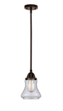 288-1S-OB-G194 Stem Hung 6" Oil Rubbed Bronze Mini Pendant - Seedy Bellmont Glass - LED Bulb - Dimmensions: 6 x 6 x 9<br>Minimum Height : 18.5<br>Maximum Height : 42.5 - Sloped Ceiling Compatible: Yes