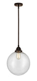 288-1S-OB-G204-12 Stem Hung 12" Oil Rubbed Bronze Mini Pendant - Seedy Beacon Glass - LED Bulb - Dimmensions: 12 x 12 x 14.5<br>Minimum Height : 24<br>Maximum Height : 48 - Sloped Ceiling Compatible: Yes