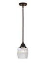 288-1S-OB-G302 Stem Hung 5.5" Oil Rubbed Bronze Mini Pendant - Thick Clear Halophane Colton Glass - LED Bulb - Dimmensions: 5.5 x 5.5 x 8.75<br>Minimum Height : 18.25<br>Maximum Height : 42.25 - Sloped Ceiling Compatible: Yes