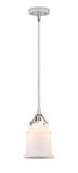 288-1S-PC-G181 Stem Hung 6" Polished Chrome Mini Pendant - Matte White Canton Glass - LED Bulb - Dimmensions: 6 x 6 x 10<br>Minimum Height : 19.5<br>Maximum Height : 43.5 - Sloped Ceiling Compatible: Yes