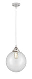 288-1S-PC-G202-10 Stem Hung 10" Polished Chrome Mini Pendant - Clear Beacon Glass - LED Bulb - Dimmensions: 10 x 10 x 12.5<br>Minimum Height : 22<br>Maximum Height : 46 - Sloped Ceiling Compatible: Yes