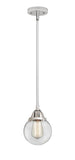 288-1S-PC-G202-6 Stem Hung 6" Polished Chrome Mini Pendant - Clear Beacon Glass - LED Bulb - Dimmensions: 6 x 6 x 8.5<br>Minimum Height : 18<br>Maximum Height : 42 - Sloped Ceiling Compatible: Yes
