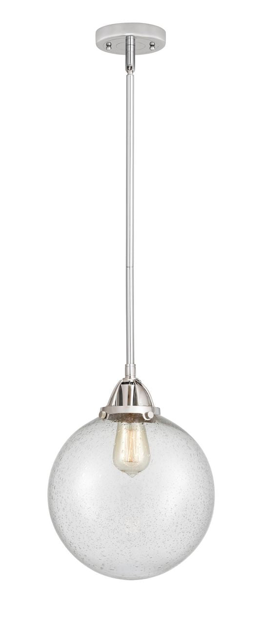 288-1S-PC-G204-10 Stem Hung 10" Polished Chrome Mini Pendant - Seedy Beacon Glass - LED Bulb - Dimmensions: 10 x 10 x 12.5<br>Minimum Height : 22<br>Maximum Height : 46 - Sloped Ceiling Compatible: Yes