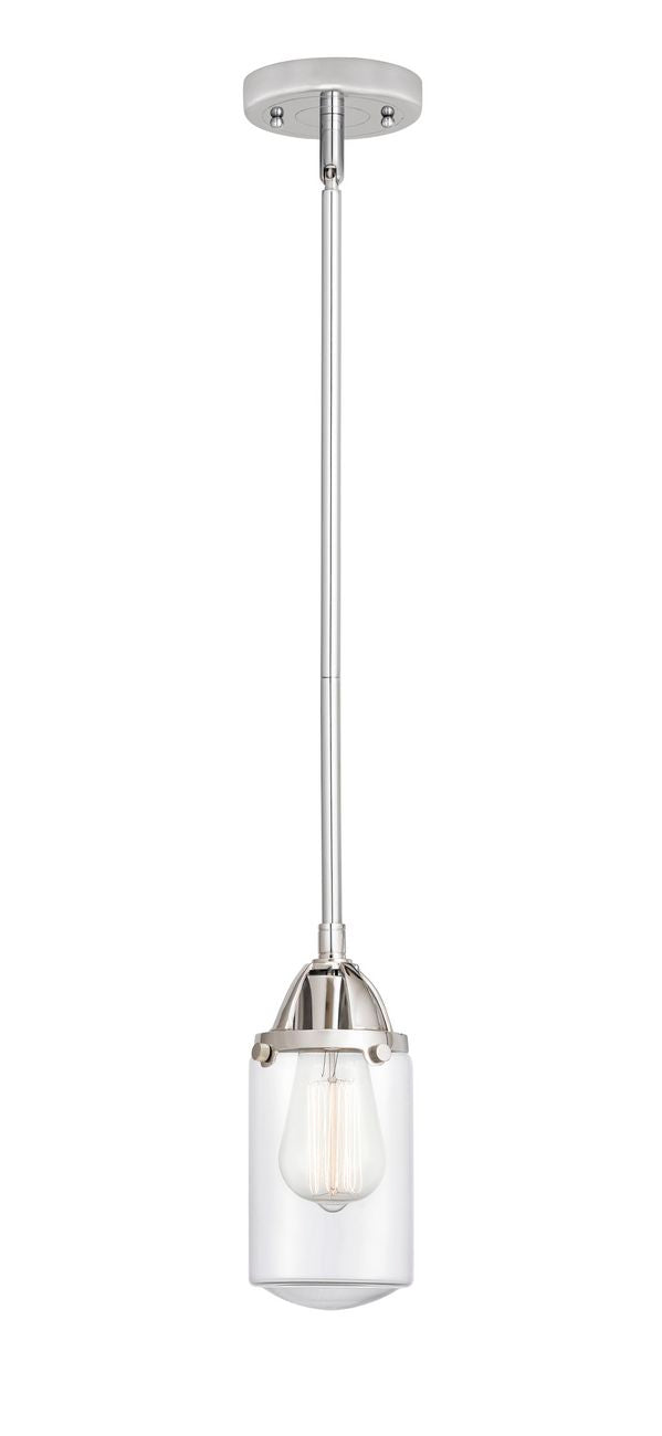 288-1S-PC-G312 Stem Hung 4.5" Polished Chrome Mini Pendant - Clear Dover Glass - LED Bulb - Dimmensions: 4.5 x 4.5 x 9.25<br>Minimum Height : 18.75<br>Maximum Height : 42.75 - Sloped Ceiling Compatible: Yes