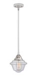 288-1S-PC-G534 Stem Hung 7.5" Polished Chrome Mini Pendant - Seedy Small Oxford Glass - LED Bulb - Dimmensions: 7.5 x 7.5 x 8.5<br>Minimum Height : 18<br>Maximum Height : 42 - Sloped Ceiling Compatible: Yes
