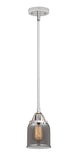 288-1S-PC-G53 Stem Hung 5" Polished Chrome Mini Pendant - Plated Smoke Small Bell Glass - LED Bulb - Dimmensions: 5 x 5 x 8.5<br>Minimum Height : 18<br>Maximum Height : 42 - Sloped Ceiling Compatible: Yes
