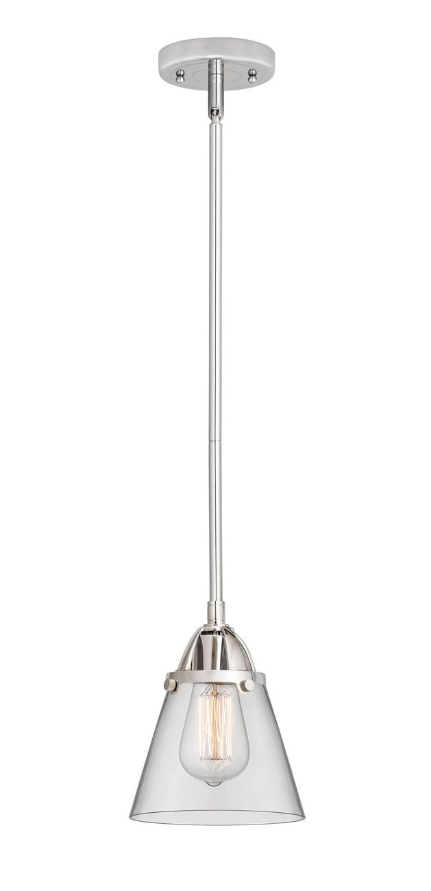 288-1S-PC-G62 Stem Hung 6.25" Polished Chrome Mini Pendant - Clear Small Cone Glass - LED Bulb - Dimmensions: 6.25 x 6.25 x 8.5<br>Minimum Height : 18<br>Maximum Height : 42 - Sloped Ceiling Compatible: Yes