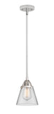 288-1S-PC-G62 Stem Hung 6.25" Polished Chrome Mini Pendant - Clear Small Cone Glass - LED Bulb - Dimmensions: 6.25 x 6.25 x 8.5<br>Minimum Height : 18<br>Maximum Height : 42 - Sloped Ceiling Compatible: Yes