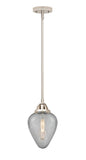 288-1S-PN-G165 Stem Hung 6.5" Polished Nickel Mini Pendant - Clear Crackle Geneseo Glass - LED Bulb - Dimmensions: 6.5 x 6.5 x 11.5<br>Minimum Height : 21<br>Maximum Height : 45 - Sloped Ceiling Compatible: Yes