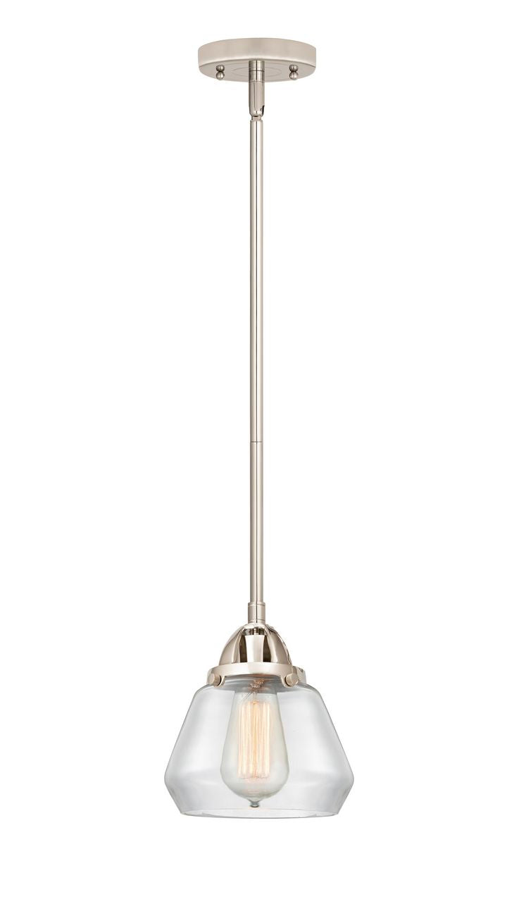 288-1S-PN-G172 Stem Hung 6.75" Polished Nickel Mini Pendant - Clear Fulton Glass - LED Bulb - Dimmensions: 6.75 x 6.75 x 8<br>Minimum Height : 17.5<br>Maximum Height : 41.5 - Sloped Ceiling Compatible: Yes