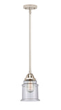 288-1S-PN-G184 Stem Hung 6" Polished Nickel Mini Pendant - Seedy Canton Glass - LED Bulb - Dimmensions: 6 x 6 x 10<br>Minimum Height : 19.5<br>Maximum Height : 43.5 - Sloped Ceiling Compatible: Yes