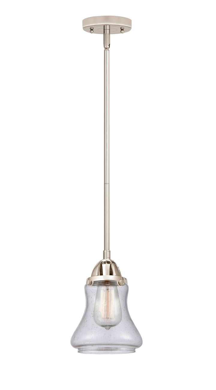 288-1S-PN-G194 Stem Hung 6" Polished Nickel Mini Pendant - Seedy Bellmont Glass - LED Bulb - Dimmensions: 6 x 6 x 9<br>Minimum Height : 18.5<br>Maximum Height : 42.5 - Sloped Ceiling Compatible: Yes