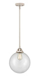 288-1S-PN-G202-10 Stem Hung 10" Polished Nickel Mini Pendant - Clear Beacon Glass - LED Bulb - Dimmensions: 10 x 10 x 12.5<br>Minimum Height : 22<br>Maximum Height : 46 - Sloped Ceiling Compatible: Yes