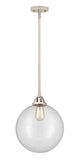 288-1S-PN-G202-12 Stem Hung 12" Polished Nickel Mini Pendant - Clear Beacon Glass - LED Bulb - Dimmensions: 12 x 12 x 14.5<br>Minimum Height : 24<br>Maximum Height : 48 - Sloped Ceiling Compatible: Yes