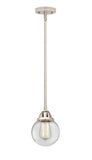 288-1S-PN-G202-6 Stem Hung 6" Polished Nickel Mini Pendant - Clear Beacon Glass - LED Bulb - Dimmensions: 6 x 6 x 8.5<br>Minimum Height : 18<br>Maximum Height : 42 - Sloped Ceiling Compatible: Yes
