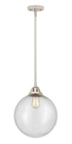 288-1S-PN-G204-12 Stem Hung 12" Polished Nickel Mini Pendant - Seedy Beacon Glass - LED Bulb - Dimmensions: 12 x 12 x 14.5<br>Minimum Height : 24<br>Maximum Height : 48 - Sloped Ceiling Compatible: Yes