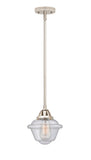 288-1S-PN-G534 Stem Hung 7.5" Polished Nickel Mini Pendant - Seedy Small Oxford Glass - LED Bulb - Dimmensions: 7.5 x 7.5 x 8.5<br>Minimum Height : 18<br>Maximum Height : 42 - Sloped Ceiling Compatible: Yes