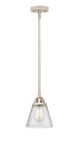 288-1S-PN-G64 Stem Hung 6.25" Polished Nickel Mini Pendant - Seedy Small Cone Glass - LED Bulb - Dimmensions: 6.25 x 6.25 x 8.5<br>Minimum Height : 18<br>Maximum Height : 42 - Sloped Ceiling Compatible: Yes