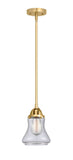 288-1S-SG-G194 Stem Hung 6" Satin Gold Mini Pendant - Seedy Bellmont Glass - LED Bulb - Dimmensions: 6 x 6 x 9<br>Minimum Height : 18.5<br>Maximum Height : 42.5 - Sloped Ceiling Compatible: Yes