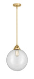 288-1S-SG-G202-12 Stem Hung 12" Satin Gold Mini Pendant - Clear Beacon Glass - LED Bulb - Dimmensions: 12 x 12 x 14.5<br>Minimum Height : 24<br>Maximum Height : 48 - Sloped Ceiling Compatible: Yes