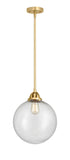 288-1S-SG-G204-12 Stem Hung 12" Satin Gold Mini Pendant - Seedy Beacon Glass - LED Bulb - Dimmensions: 12 x 12 x 14.5<br>Minimum Height : 24<br>Maximum Height : 48 - Sloped Ceiling Compatible: Yes
