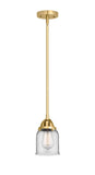 288-1S-SG-G52 Stem Hung 5" Satin Gold Mini Pendant - Clear Small Bell Glass - LED Bulb - Dimmensions: 5 x 5 x 8.5<br>Minimum Height : 18<br>Maximum Height : 42 - Sloped Ceiling Compatible: Yes