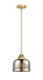 288-1S-SG-G78 Stem Hung 8" Satin Gold Mini Pendant - Silver Plated Mercury Large Bell Glass - LED Bulb - Dimmensions: 8 x 8 x 8.5<br>Minimum Height : 18<br>Maximum Height : 42 - Sloped Ceiling Compatible: Yes