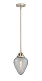 288-1S-SN-G165 Stem Hung 6.5" Brushed Satin Nickel Mini Pendant - Clear Crackle Geneseo Glass - LED Bulb - Dimmensions: 6.5 x 6.5 x 11.5<br>Minimum Height : 21<br>Maximum Height : 45 - Sloped Ceiling Compatible: Yes