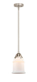 288-1S-SN-G181 Stem Hung 6" Brushed Satin Nickel Mini Pendant - Matte White Canton Glass - LED Bulb - Dimmensions: 6 x 6 x 10<br>Minimum Height : 19.5<br>Maximum Height : 43.5 - Sloped Ceiling Compatible: Yes