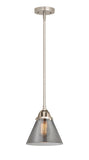 288-1S-SN-G43 Stem Hung 7.75" Brushed Satin Nickel Mini Pendant - Plated Smoke Large Cone Glass - LED Bulb - Dimmensions: 7.75 x 7.75 x 8.75<br>Minimum Height : 18.25<br>Maximum Height : 42.25 - Sloped Ceiling Compatible: Yes