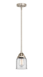 288-1S-SN-G52 Stem Hung 5" Brushed Satin Nickel Mini Pendant - Clear Small Bell Glass - LED Bulb - Dimmensions: 5 x 5 x 8.5<br>Minimum Height : 18<br>Maximum Height : 42 - Sloped Ceiling Compatible: Yes