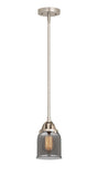 288-1S-SN-G53 Stem Hung 5" Brushed Satin Nickel Mini Pendant - Plated Smoke Small Bell Glass - LED Bulb - Dimmensions: 5 x 5 x 8.5<br>Minimum Height : 18<br>Maximum Height : 42 - Sloped Ceiling Compatible: Yes