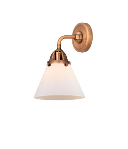 1-Light 7.75" Antique Copper Sconce - Matte White Cased Large Cone Glass LED