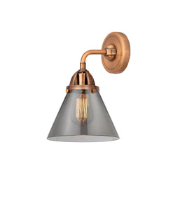 1-Light 7.75" Antique Copper Sconce - Plated Smoke Large Cone Glass LED