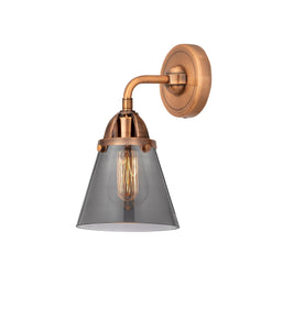 1-Light 6.25" Antique Copper Sconce - Plated Smoke Small Cone Glass LED