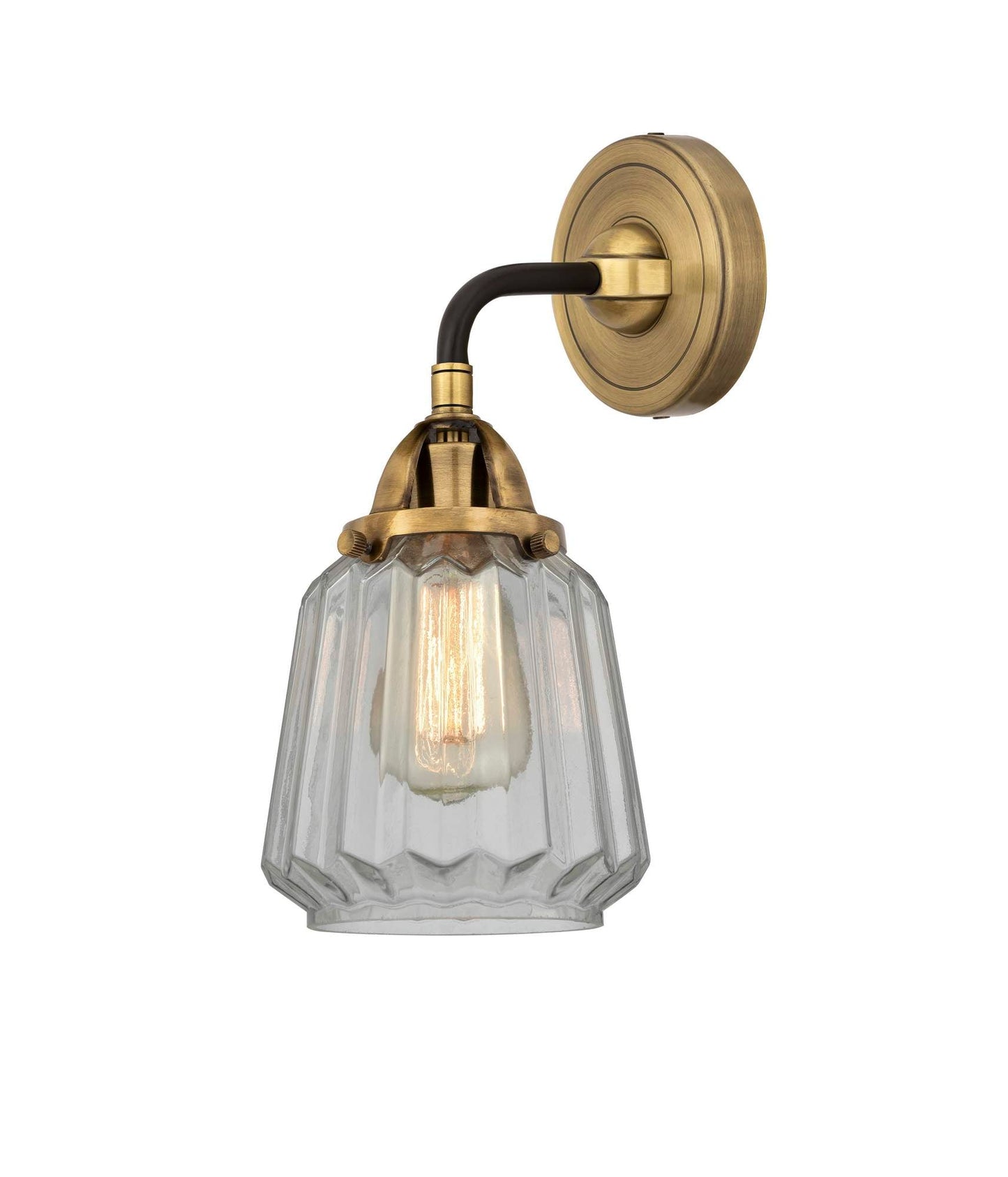288-1W-BAB-G142 1-Light 7" Black Antique Brass Sconce - Clear Chatham Glass - LED Bulb - Dimmensions: 7 x 7.25 x 10.125 - Glass Up or Down: Yes