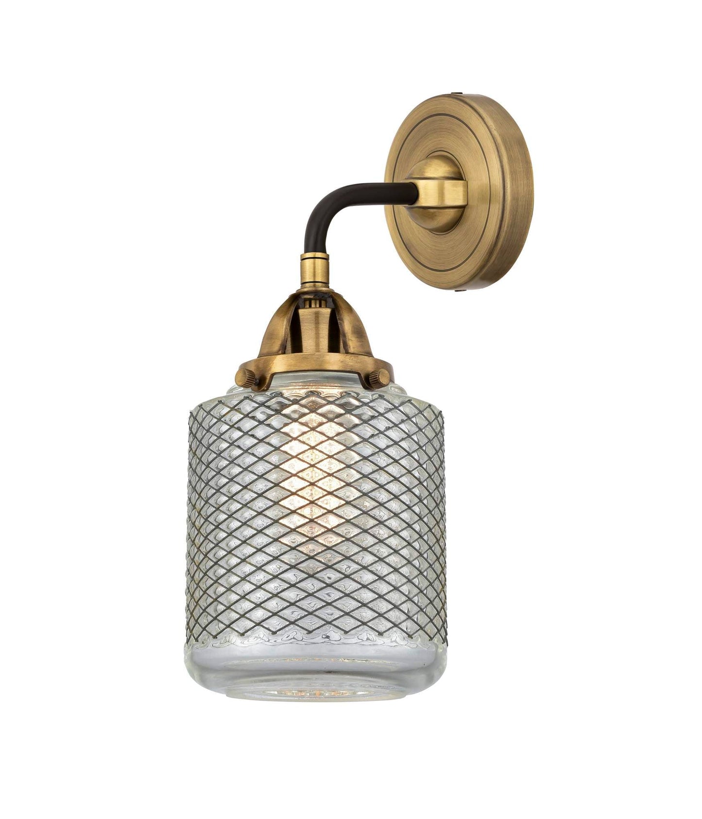 288-1W-BAB-G262 1-Light 6" Black Antique Brass Sconce - Vintage Wire Mesh Stanton Glass - LED Bulb - Dimmensions: 6 x 7.25 x 12.125 - Glass Up or Down: Yes