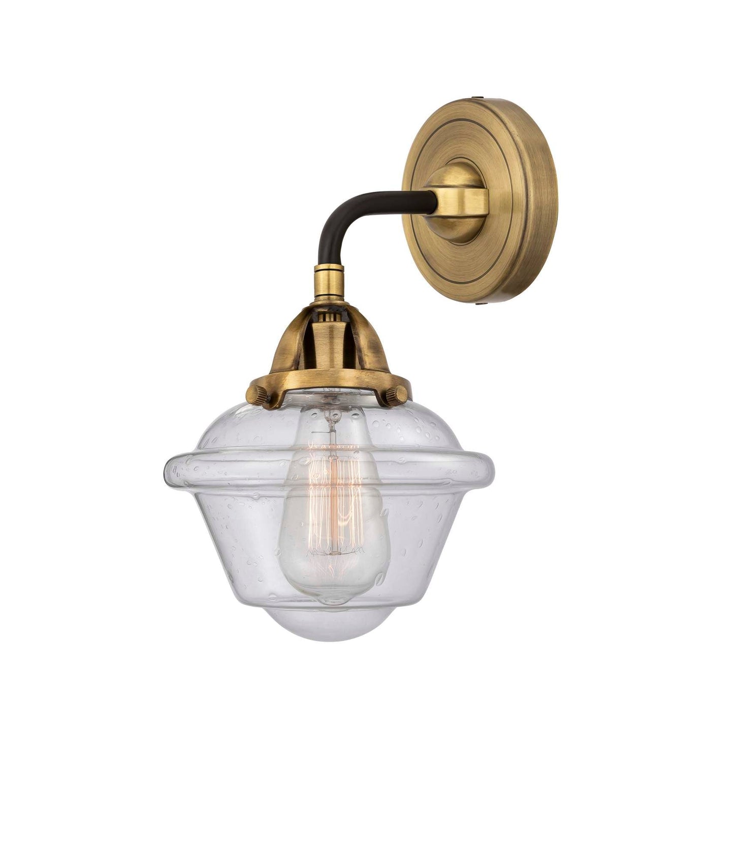 288-1W-BAB-G534 1-Light 7.5" Black Antique Brass Sconce - Seedy Small Oxford Glass - LED Bulb - Dimmensions: 7.5 x 8 x 10.125 - Glass Up or Down: Yes