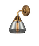 288-1W-BB-G173 1-Light 6.75" Brushed Brass Sconce - Plated Smoke Fulton Glass - LED Bulb - Dimmensions: 6.75 x 7.625 x 9.625 - Glass Up or Down: Yes