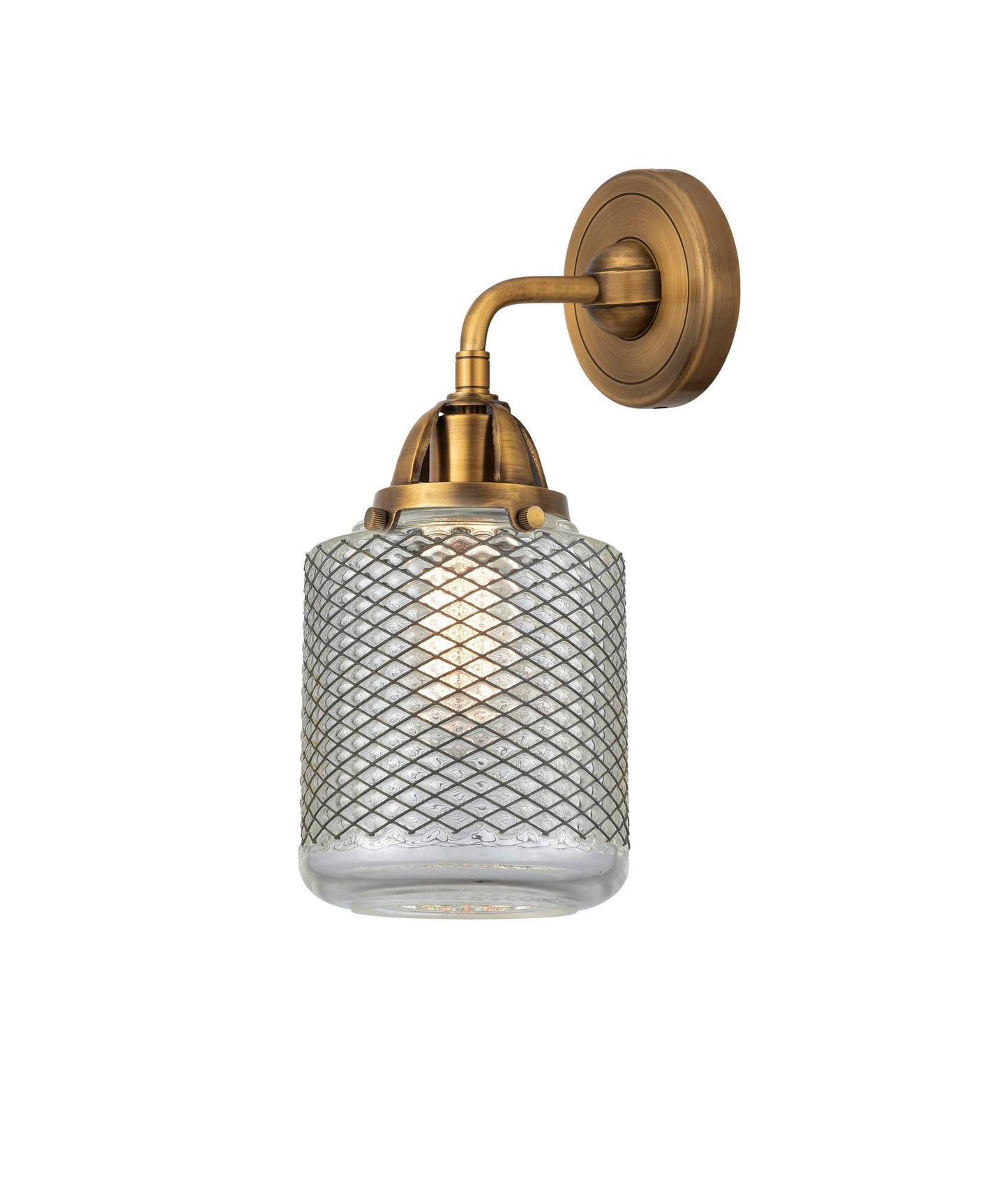 288-1W-BB-G262 1-Light 6" Brushed Brass Sconce - Vintage Wire Mesh Stanton Glass - LED Bulb - Dimmensions: 6 x 7.25 x 12.125 - Glass Up or Down: Yes
