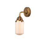 288-1W-BB-G311 1-Light 4.5" Brushed Brass Sconce - Matte White Cased Dover Glass - LED Bulb - Dimmensions: 4.5 x 6.5 x 10.875 - Glass Up or Down: Yes