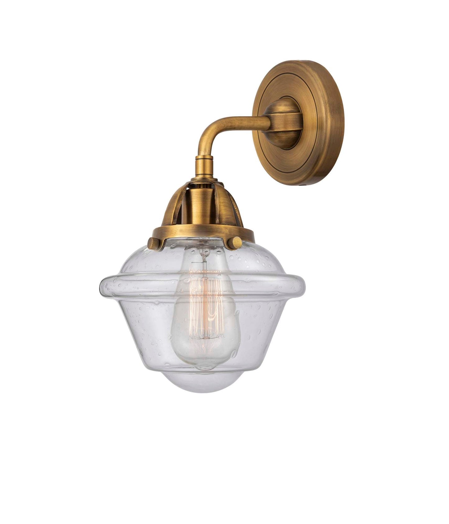 288-1W-BB-G534 1-Light 7.5" Brushed Brass Sconce - Seedy Small Oxford Glass - LED Bulb - Dimmensions: 7.5 x 8 x 10.125 - Glass Up or Down: Yes