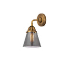 288-1W-BB-G63 1-Light 6.25" Brushed Brass Sconce - Plated Smoke Small Cone Glass - LED Bulb - Dimmensions: 6.25 x 7.375 x 10.125 - Glass Up or Down: Yes
