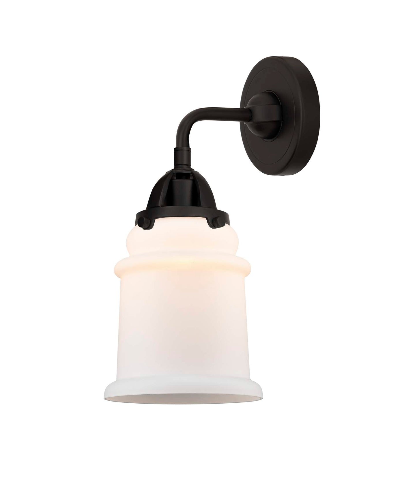 288-1W-BK-G181 1-Light 6" Matte Black Sconce - Matte White Canton Glass - LED Bulb - Dimmensions: 6 x 7.25 x 11.625 - Glass Up or Down: Yes