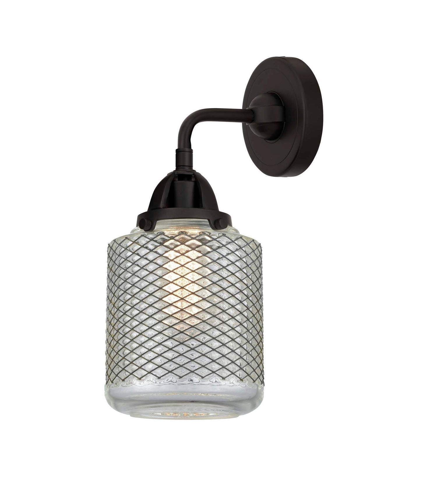 288-1W-BK-G262 1-Light 6" Matte Black Sconce - Vintage Wire Mesh Stanton Glass - LED Bulb - Dimmensions: 6 x 7.25 x 12.125 - Glass Up or Down: Yes