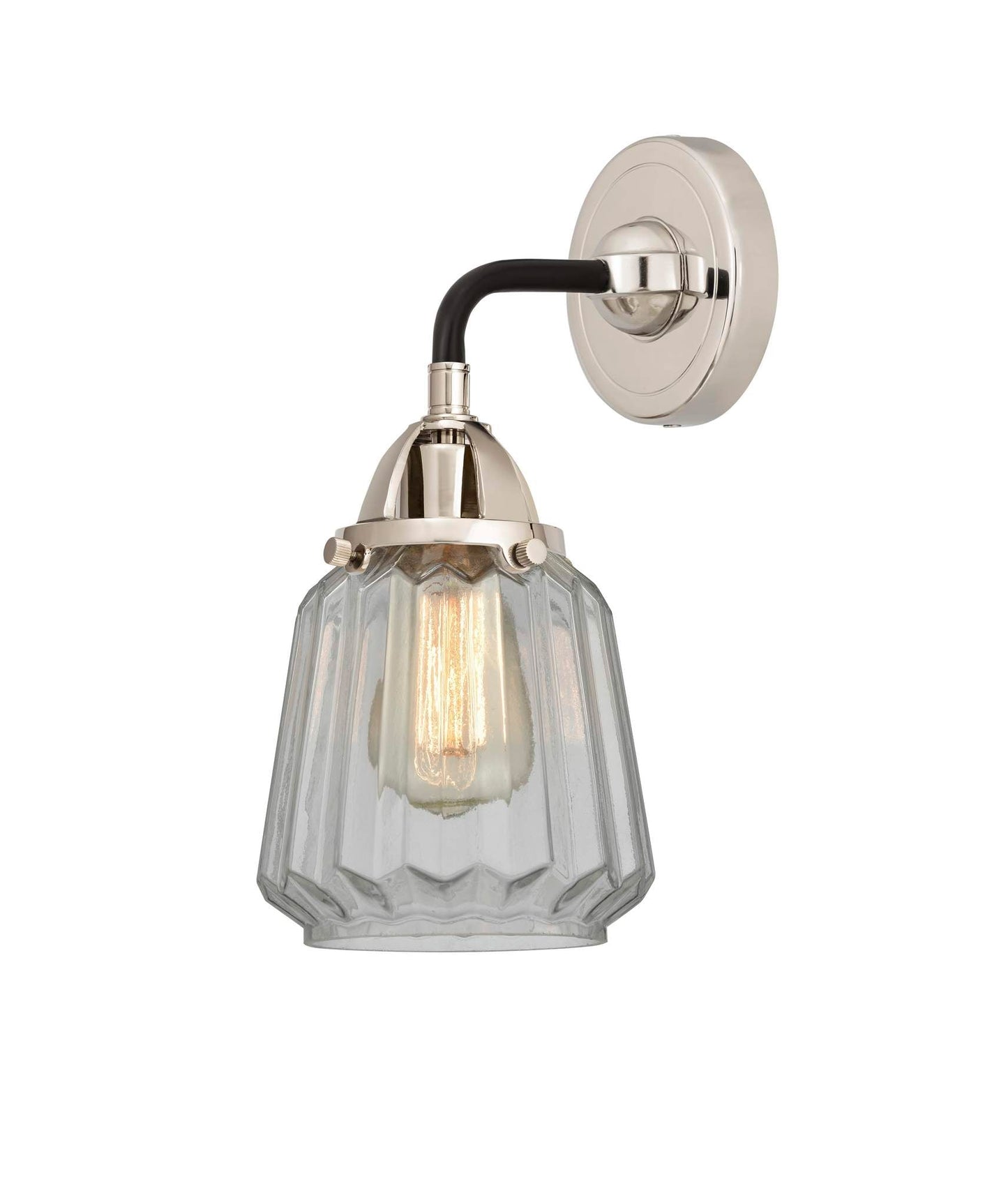 288-1W-BPN-G142 1-Light 7" Black Polished Nickel Sconce - Clear Chatham Glass - LED Bulb - Dimmensions: 7 x 7.25 x 10.125 - Glass Up or Down: Yes