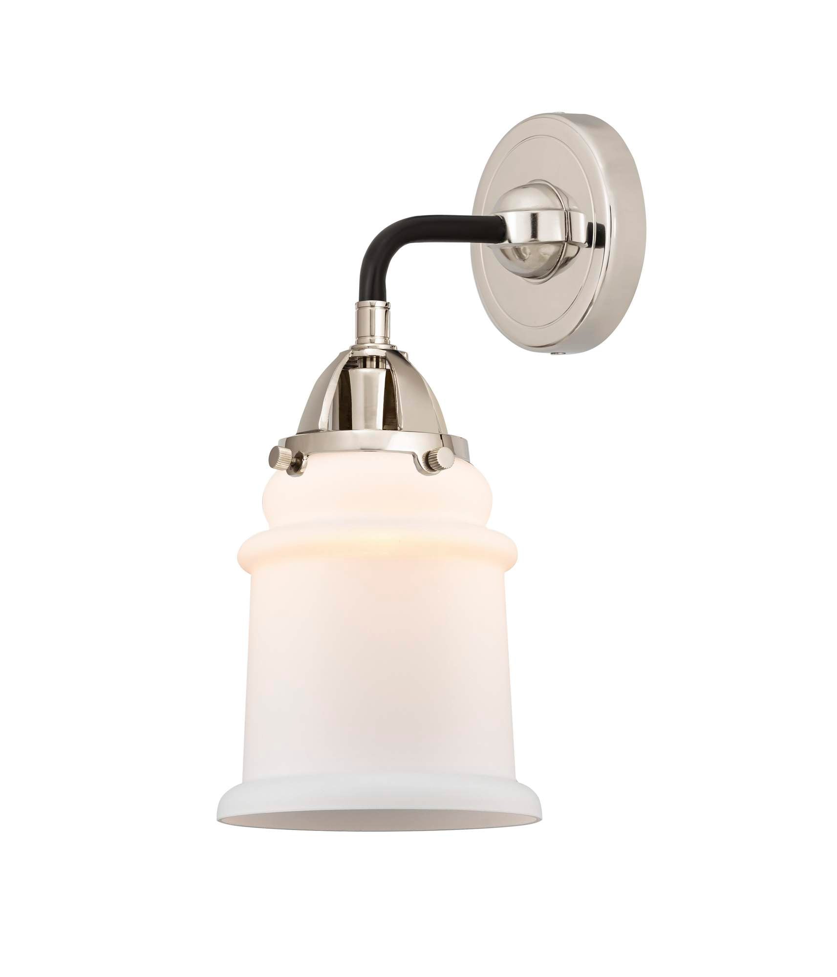 288-1W-BPN-G181 1-Light 6" Black Polished Nickel Sconce - Matte White Canton Glass - LED Bulb - Dimmensions: 6 x 7.25 x 11.625 - Glass Up or Down: Yes